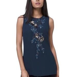 WHITE HOUSE BLACK MARKET Women's Blue Sequin Sleeveless Blouse Top WHBM